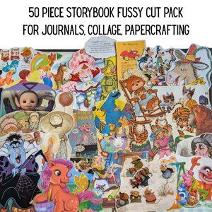 50 Large Storybook Fussy Cuts - 9.5" x 12" Kids Retro Collage Pack